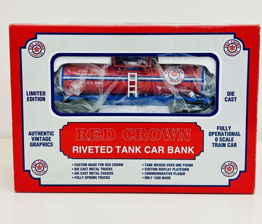 K-Line O Gauge Red Crown Gasoline Vintage Diecast Riveted Tank Car Bank LNIB